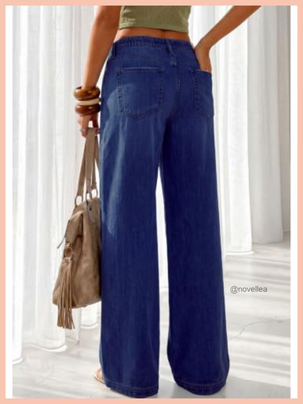 Stretchy High Waisted Wide Leg Jeans with Drawstring for Women Casual Baggy - Picture 3 of 6